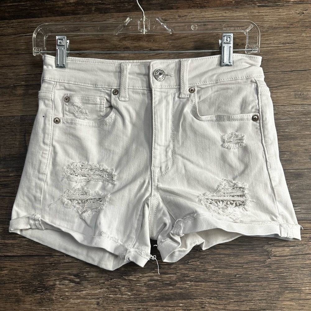 American Eagle Outfitters White Ripped Jean Shorts